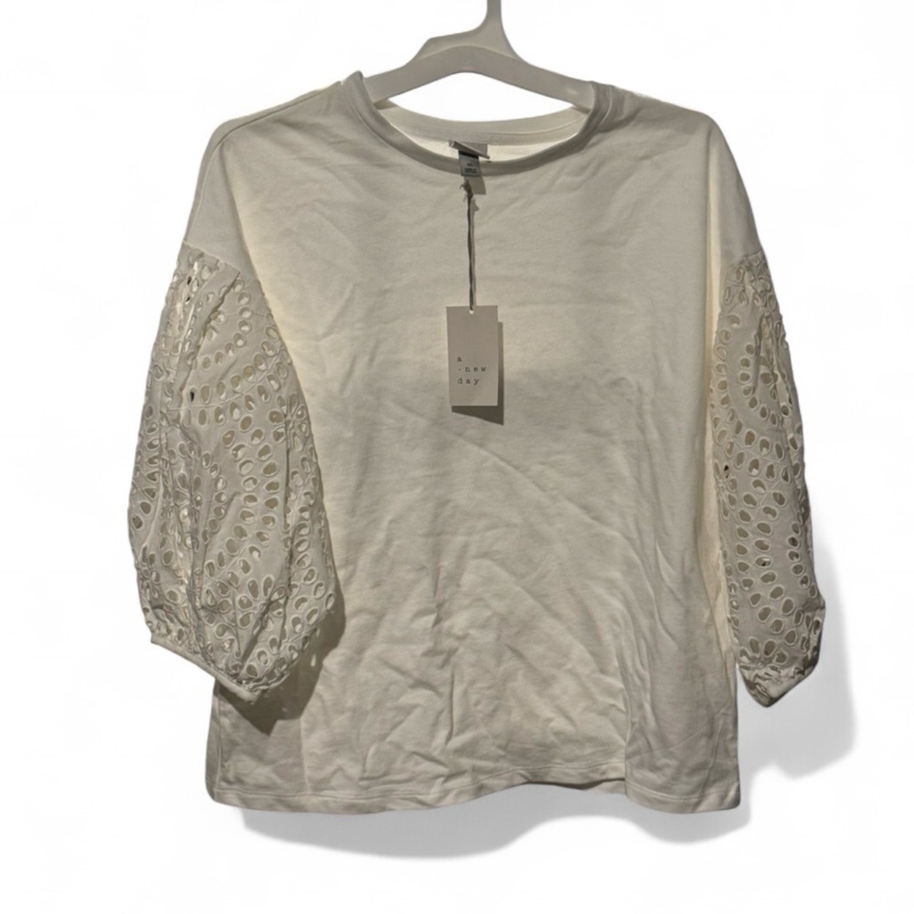 A New Day XL White Blouse with Eyelet Sleeves